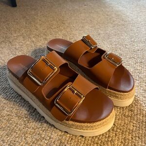 Madden Girl Tan Platform Sandals with Buckles